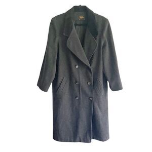 LUBA Paris Vintage Pure Virgin Wool Double Breasted Long Coat Charcoal Grey L